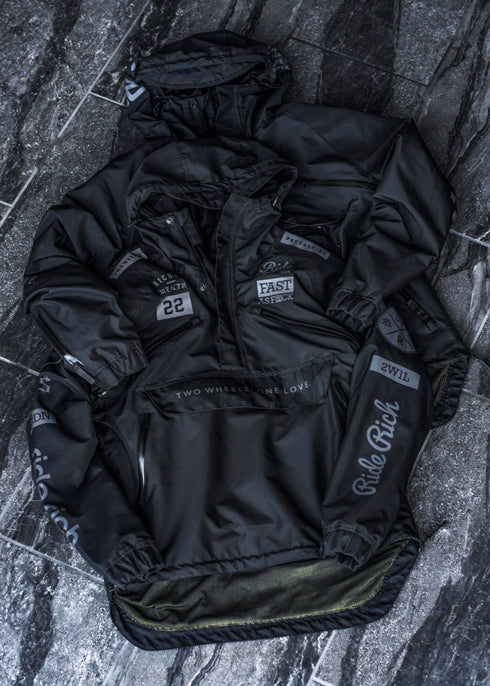 Ride Rich Concord Armoured GP Anorak Softshell Motorcycle Jacket - All Black